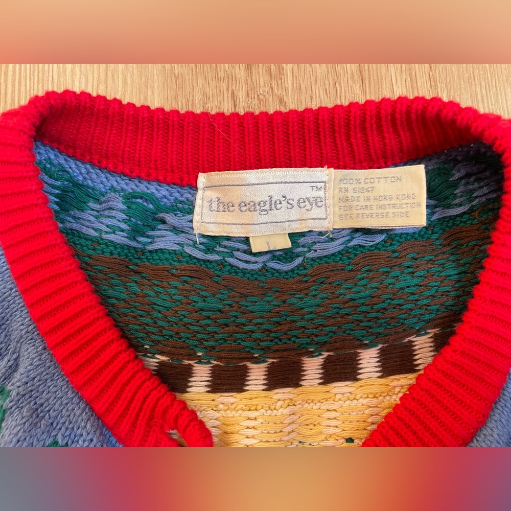 Vintage Eagle’s Eye cardigan sweater rare cow red large preppy cottagecore - Picture 2 of 7